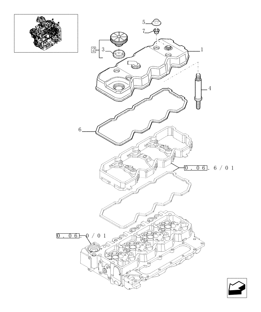 Схема запчастей Case IH MAXXUM 120 - (0.06.3/01[01]) - CYLINDER HEAD COVERS (STD + VAR.330003-332115-332116) (01) - ENGINE