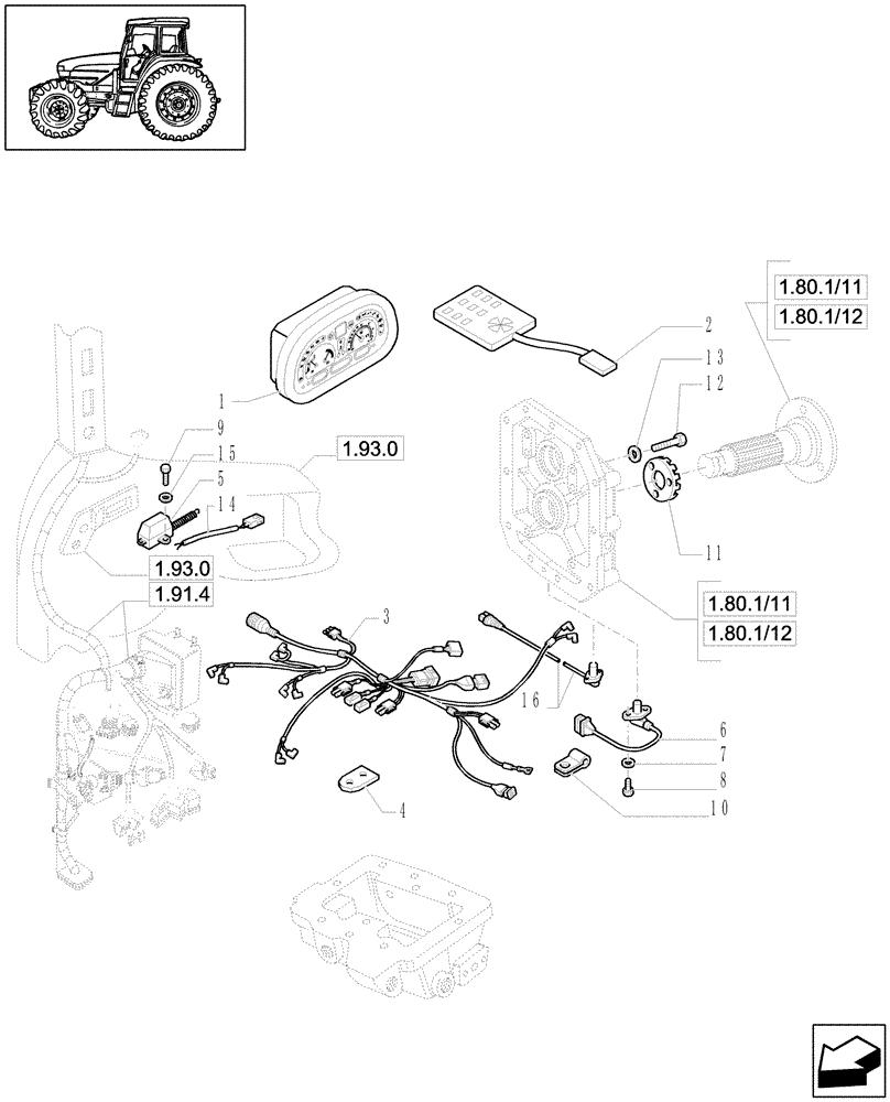 Схема запчастей Case IH JX1070U - (1.75.0/04) - (VAR.745-746) DIGITAL INSTRUMENT CLUSTER (WITH CAB) - ELECTRIC CABLES - SENSORS (06) - ELECTRICAL SYSTEMS