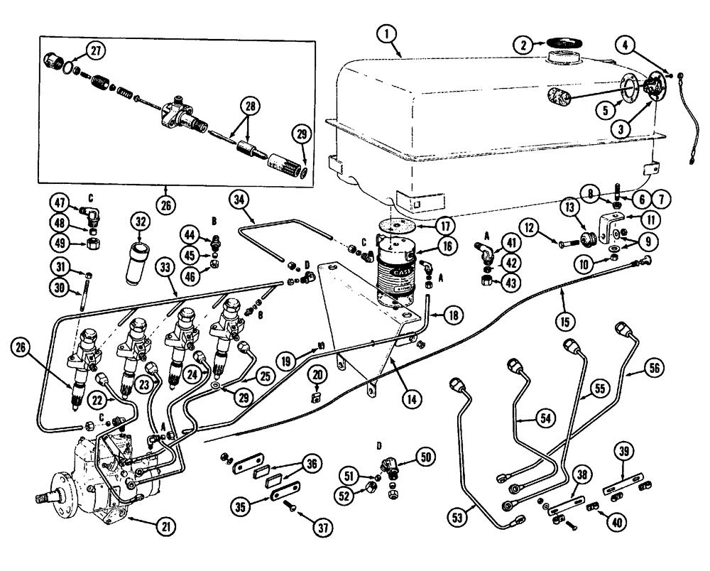 Схема запчастей Case IH 630 - (035) - FUEL TANK AND INJECITON SYSTEM BEFORE TRACTOR #8212357 (03) - FUEL SYSTEM