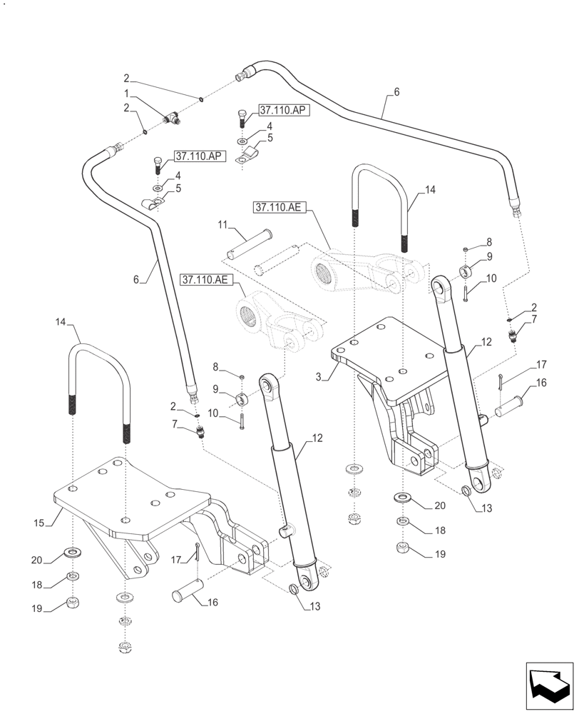 Схема запчастей Case IH FARMALL 110A - (35.124.AD[02]) - HYDRAULIC LIFT ASSIST CYLINDER DOUBLE (35) - HYDRAULIC SYSTEMS
