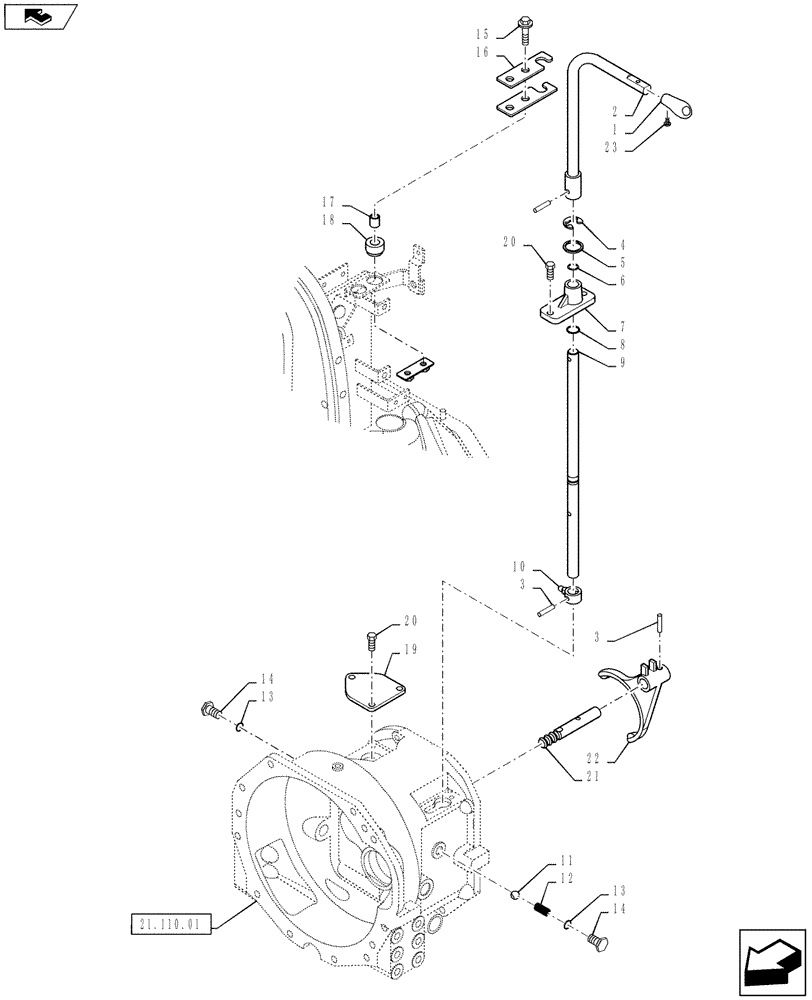 Схема запчастей Case IH FARMALL 40B - (21.130.03) - FORWARD/REVERSE SHIFT LEVER & FORK - 16X16 (21) - TRANSMISSION