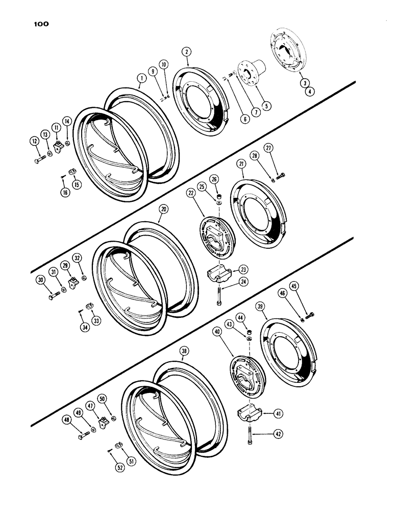 Схема запчастей Case IH 1030 - (100) - REAR WHEELS WITH 34 INCH RIMS, POWER ADJUSTABLE, TAPERED BUSHING TYPE HUB (06) - POWER TRAIN