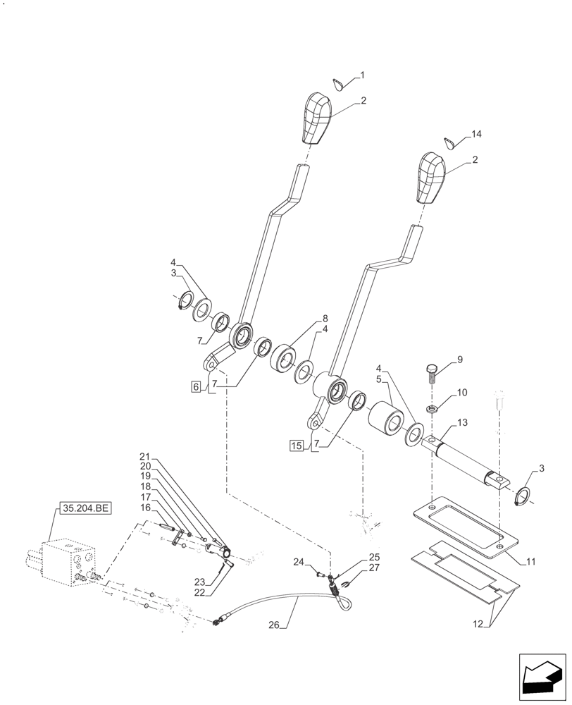 Схема запчастей Case IH FARMALL 110A - (35.204.BL[02]) - 2 CONTROL VALVES LEVER , CAB - BEFORE SN: CF01578M (35) - HYDRAULIC SYSTEMS