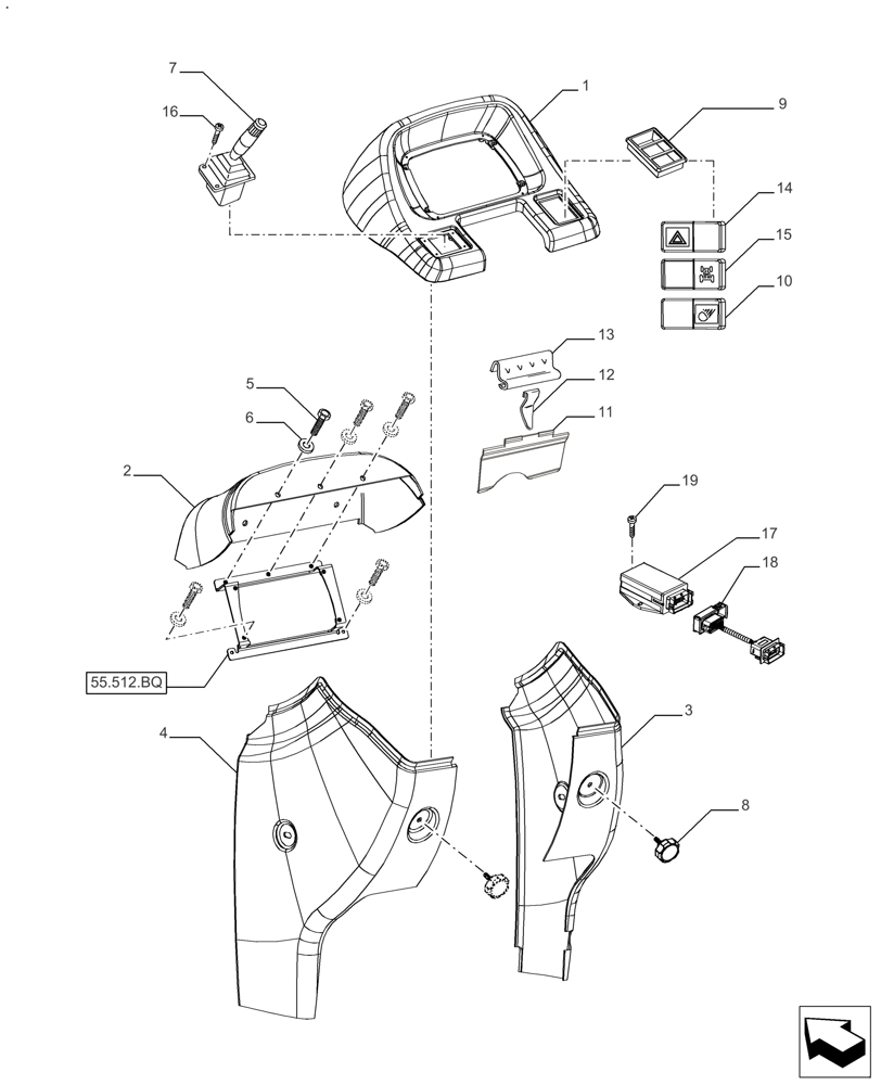 Схема запчастей Case IH FARMALL 110A - (90.100.AC[01]) - HOOD, UPPER & REAR, RH & LH COVER - PLATFORM (90) - PLATFORM, CAB, BODYWORK AND DECALS