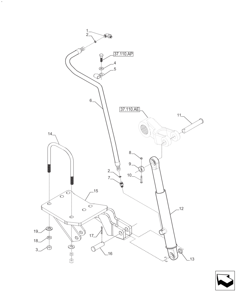 Схема запчастей Case IH FARMALL 110A - (35.124.AD[01]) - HYDRAULIC LIFT ASSIST CYLINDER SINGLE (35) - HYDRAULIC SYSTEMS