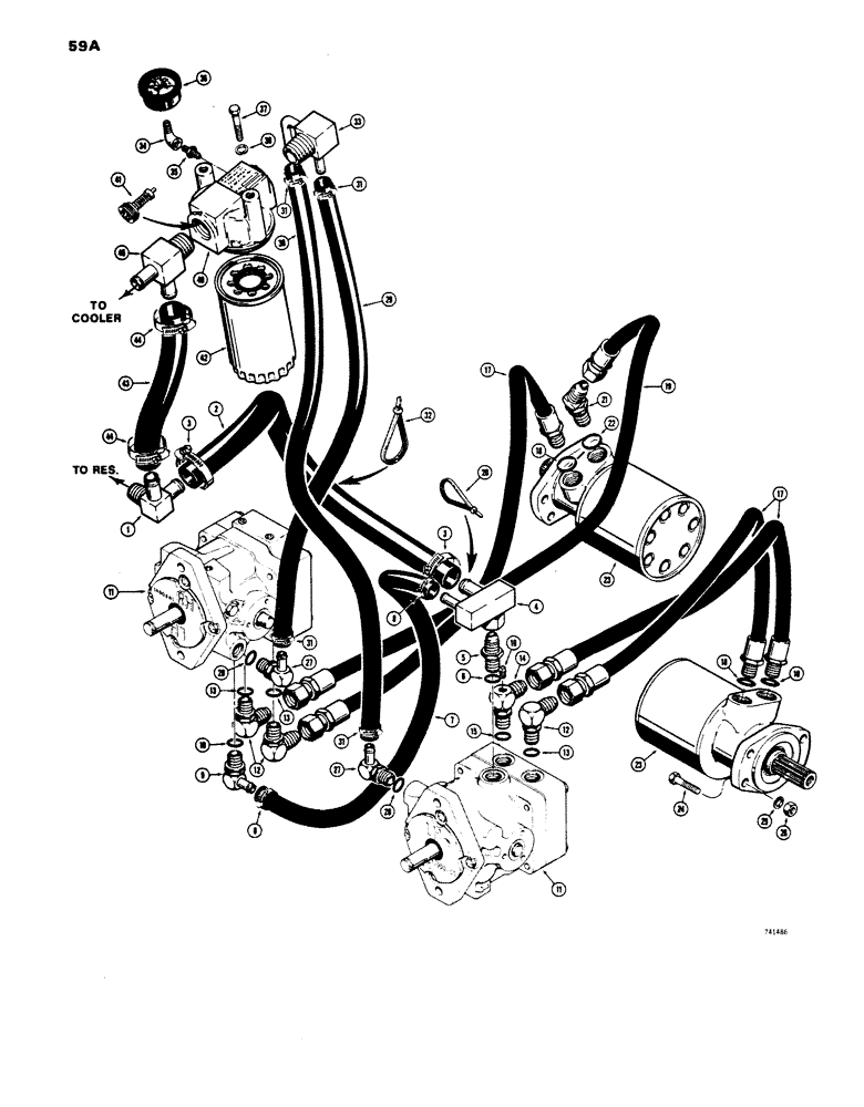 Схема запчастей Case IH 1816 - (59A) - DRIVE HYD., HYD. TANK TO MOTORS TO VARIABLE DISPLACEMENT PUMPS USED TRAC, S/N 9826660 AND AFTER (35) - HYDRAULIC SYSTEMS