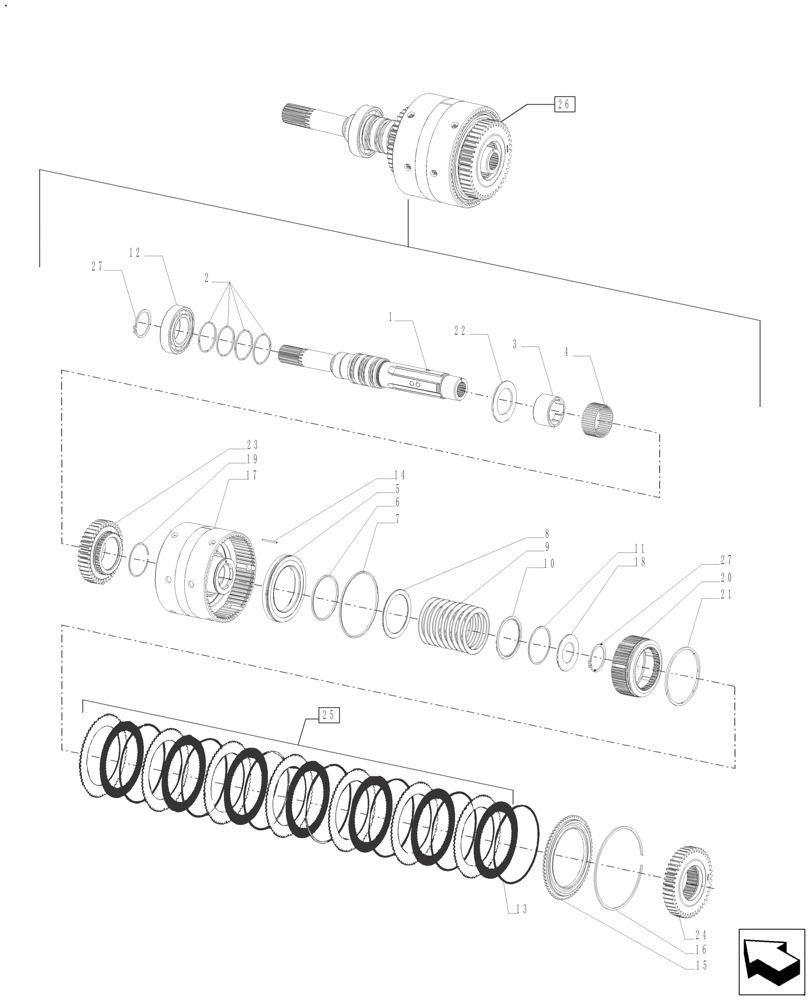 Схема запчастей Case IH FARMALL 110A - (21.154.AA[03]) - TRANSMISSION - GEARS & SHAFT CLUTCH ASSY. 8+8 POWER SHUTTLE (21) - TRANSMISSION
