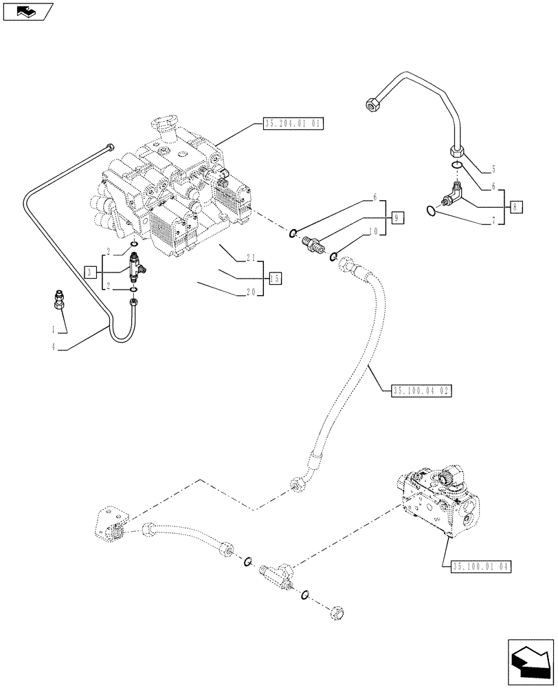 Схема запчастей Case IH PUMA 200 - (35.100.04[03A]) - RIGHT LIFT ROD AND TOP LINK HYDRAULIC - LIFTER LINES - D7091 (VAR.720463-728484-720819-743963-743964) (35) - HYDRAULIC SYSTEMS