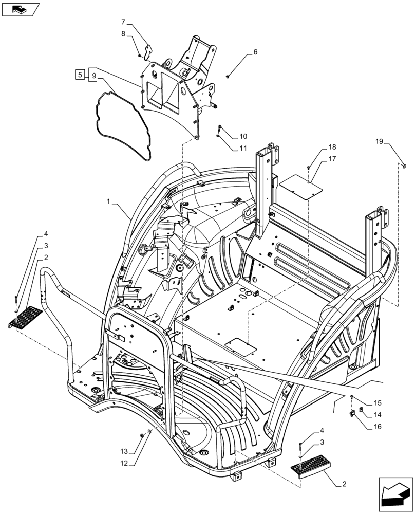 Схема запчастей Case IH FARMALL 75C - (90.110.01) - COMPLETE PLATFORM AND RELATIVE PARTS (90) - PLATFORM, CAB, BODYWORK AND DECALS