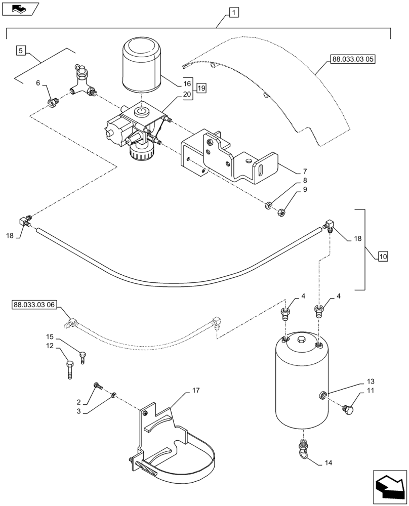 Схема запчастей Case IH PUMA 145 - (88.033.03[04]) - DIA KIT, PNEUMATIC TRAILER BRAKE ITALY - REGENERATION AIR DRYER, TANKS AND PIPES (88) - ACCESSORIES