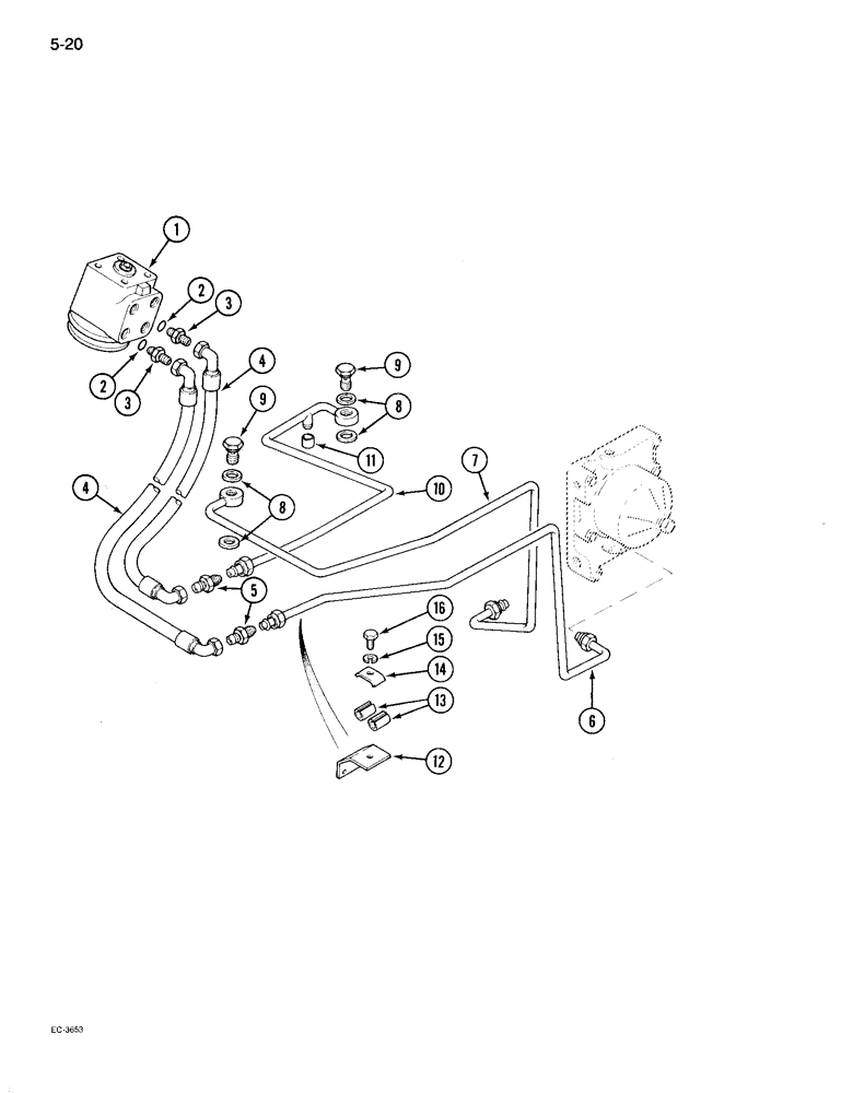 Схема запчастей Case IH 895 - (5-20) - POWER STEERING TUBES, REAR, TWO WHEEL DRIVE TRACTORS WITH CAB, WITH TWO SPEED POWER SHIFT (05) - STEERING
