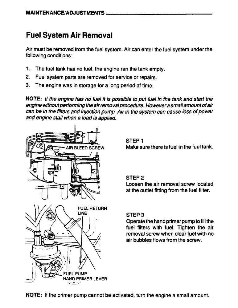 Схема запчастей Case IH 6590TA - (035) - MAINTENANCE, ADJUSTMENTS, FUEL SYSTEM AIR REMOVAL 
