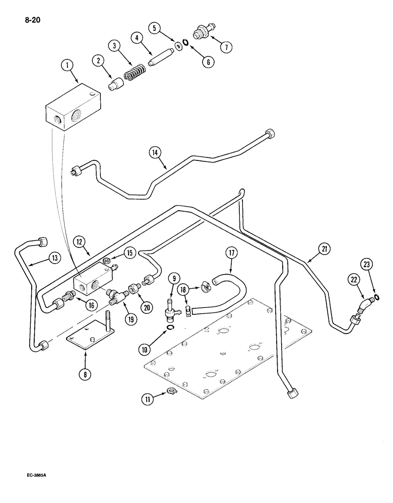 Схема запчастей Case IH 895 - (8-20) - REGULATOR VALVE AND CONNECTIONS CREEP, WITHOUT CAB (08) - HYDRAULICS