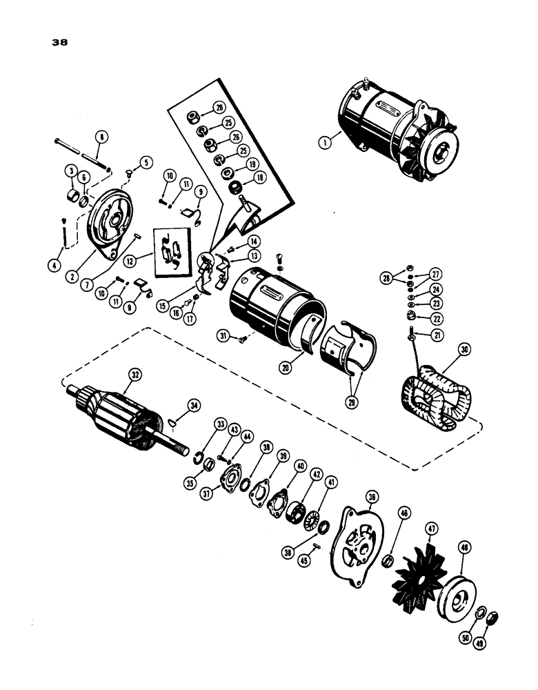 Схема запчастей Case IH 430 - (038) - GENERATOR PARTS, PRIOR TO S/N 8262800, 430 MODEL, 148B SPARK IGNITION ENGINE (04) - ELECTRICAL SYSTEMS