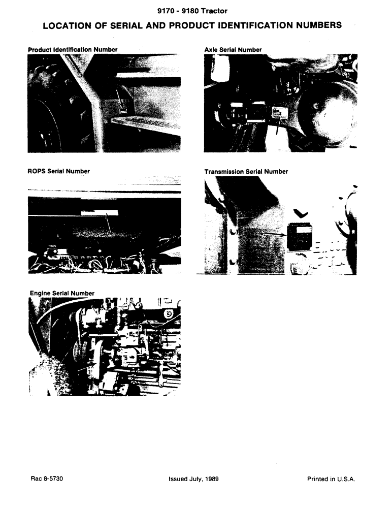 Схема запчастей Case IH 9170 - (1-02) - LOCATION OF SERIAL AND PRODUCT IDENTIFICATION NUMBERS (00) - PICTORIAL INDEX