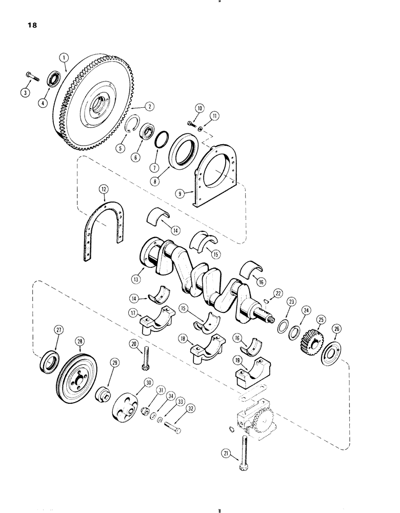 Схема запчастей Case IH 470 - (018) - CAMSHAFT AND FLYWHEEL, 470 (148B) SPARK IGNITION ENGINE (02) - ENGINE