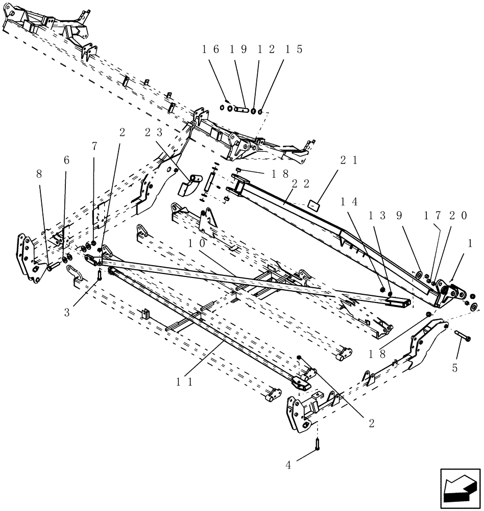 Схема запчастей Case IH ATX400 - (1.210.1) - 12 FIVE SECTION INNER WING BRACING AND ROCKSHAFT - 51 MODEL SHOWN (12) - FRAME