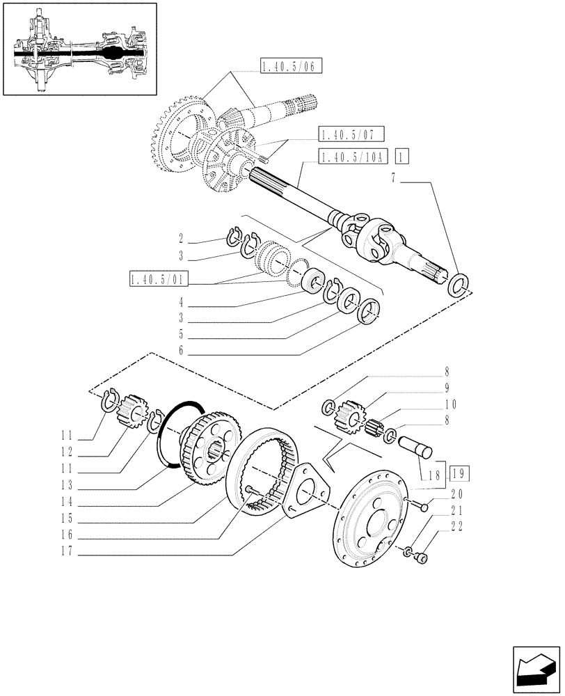 Схема запчастей Case IH MAXXUM 140 - (1.40. 5/10[01A]) - (CL.3) SUSPENDED FRONT AXLE WITH DOG CLUTCH AND BRAKES - SHAFT EPICYCL. GEAR TRAIN - D5954 - C6449 (VAR.330427) (04) - FRONT AXLE & STEERING