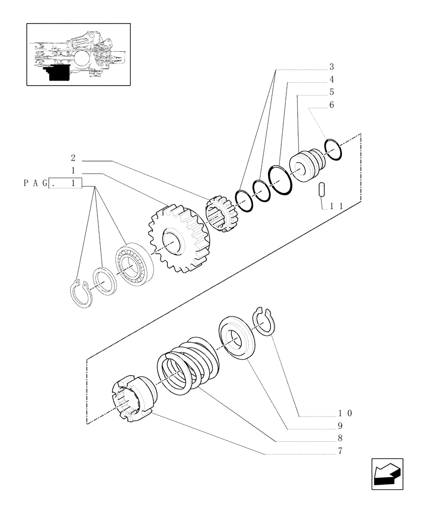 Схема запчастей Case IH JX1095C - (1.33.1/01[02]) - 4WD TRANSMISSION GEARINGS (04) - FRONT AXLE & STEERING