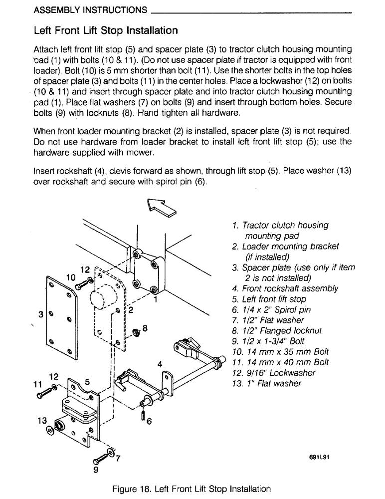 Схема запчастей Case IH M172 - (43) - ASSEMBLY INSTRUCTIONS, LEFT FRONT LIFT STOP INSTALLATION (05) - SERVICE & MAINTENANCE