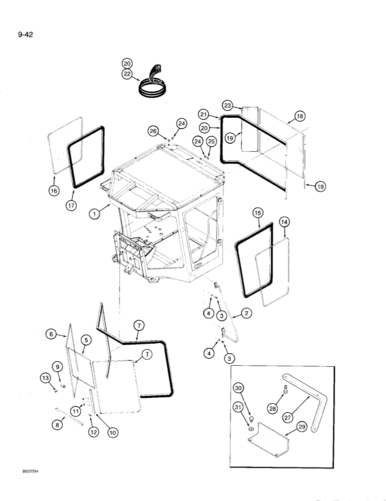 Схема запчастей Case IH 9230 - (9-042) - CAB AND WINDOWS, WITH RADIUSED CORNERS ON GLASS (09) - CHASSIS/ATTACHMENTS