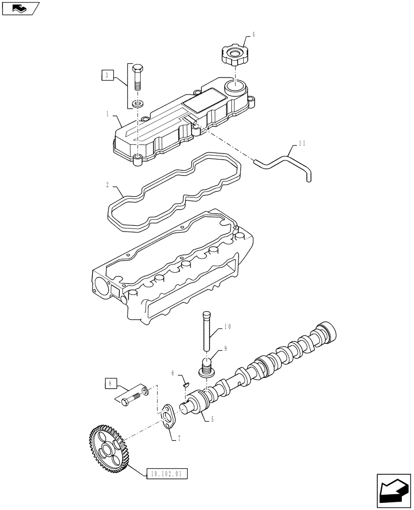 Схема запчастей Case IH FARMALL 50B - (10.106.01) - ROCKER COVER & CAMSHAFT (10) - ENGINE