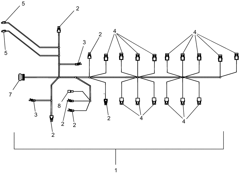 Схема запчастей Case IH 1250 - (55.100.04) - ELECTRICAL - HARNESS, FRAME 87391709 AND 87673692 - 24 ROW (55) - ELECTRICAL SYSTEMS