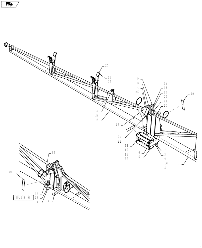 Схема запчастей Case IH 610 - (39.130.08) - 60/85-FOOT BOOM ASSEMBLY, RH (39) - FRAMES AND BALLASTING