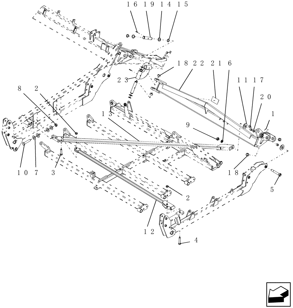 Схема запчастей Case IH 400 - (39.100.12) - 9 FIVE SECTION INNER WING BRACING AND ROCKSHAFT - 45 MODEL SHOWN (39) - FRAMES AND BALLASTING