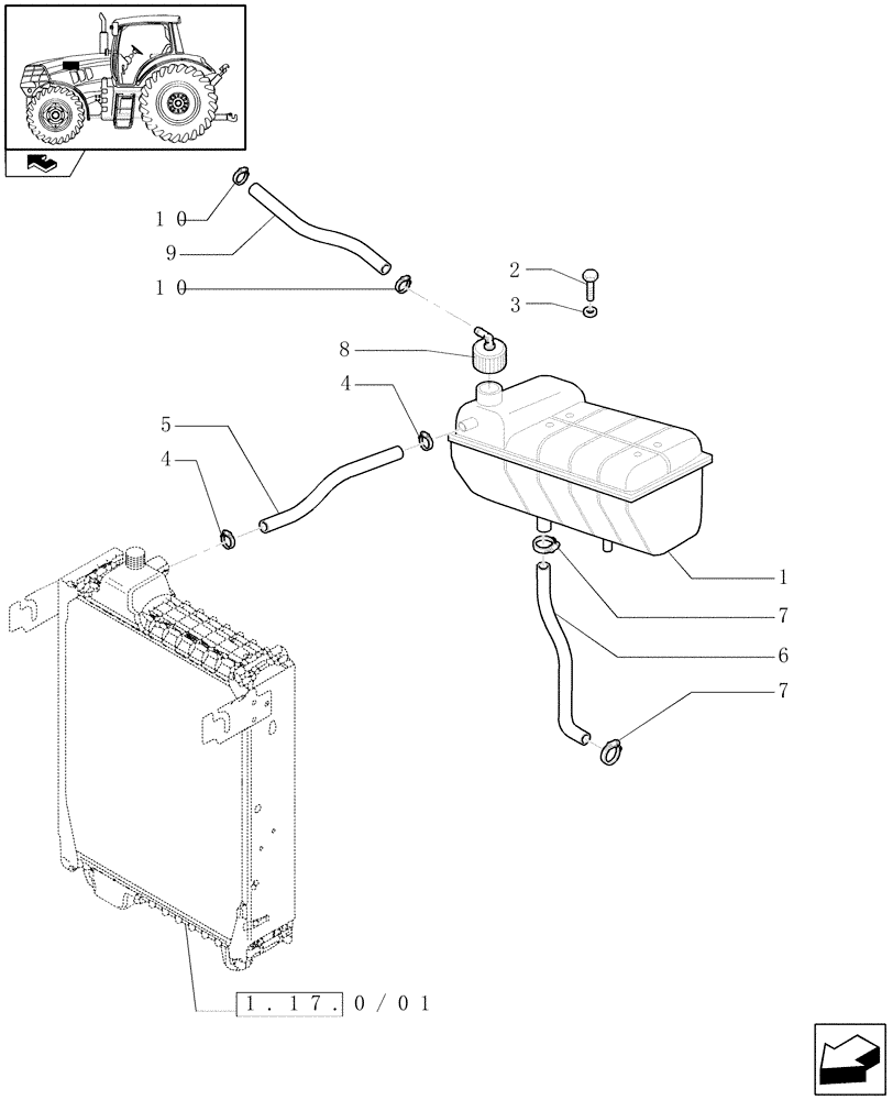 Схема запчастей Case IH PUMA 155 - (1.17.2/01[01]) - COOLING - EXPANSION TANK (02) - ENGINE EQUIPMENT