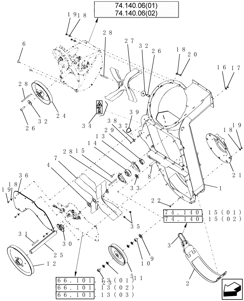 Схема запчастей Case IH 9010 - (74.140.05[01]) - TAILINGS PROCESSOR HOUSING ASSEMBLY - AFTER 4/08 - 9010 (74) - CLEANING