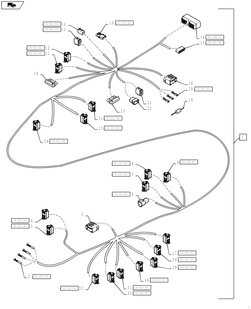 Схема запчастей Case IH TITAN 3530 - (55.100.10) - RH CONSOLE HARNESS, 610 LIQUID APPLICATOR (55) - ELECTRICAL SYSTEMS