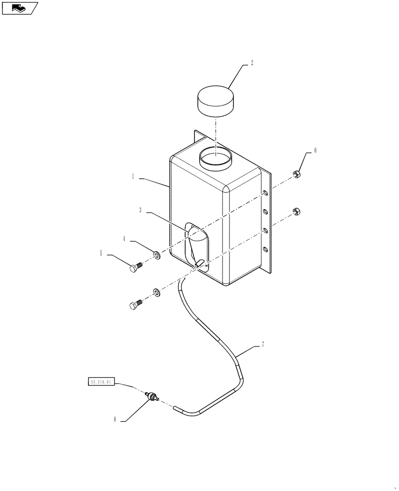 Схема запчастей Case IH TITAN 3530 - (55.518.02) - WINDSHIELD WASHER TANK (55) - ELECTRICAL SYSTEMS
