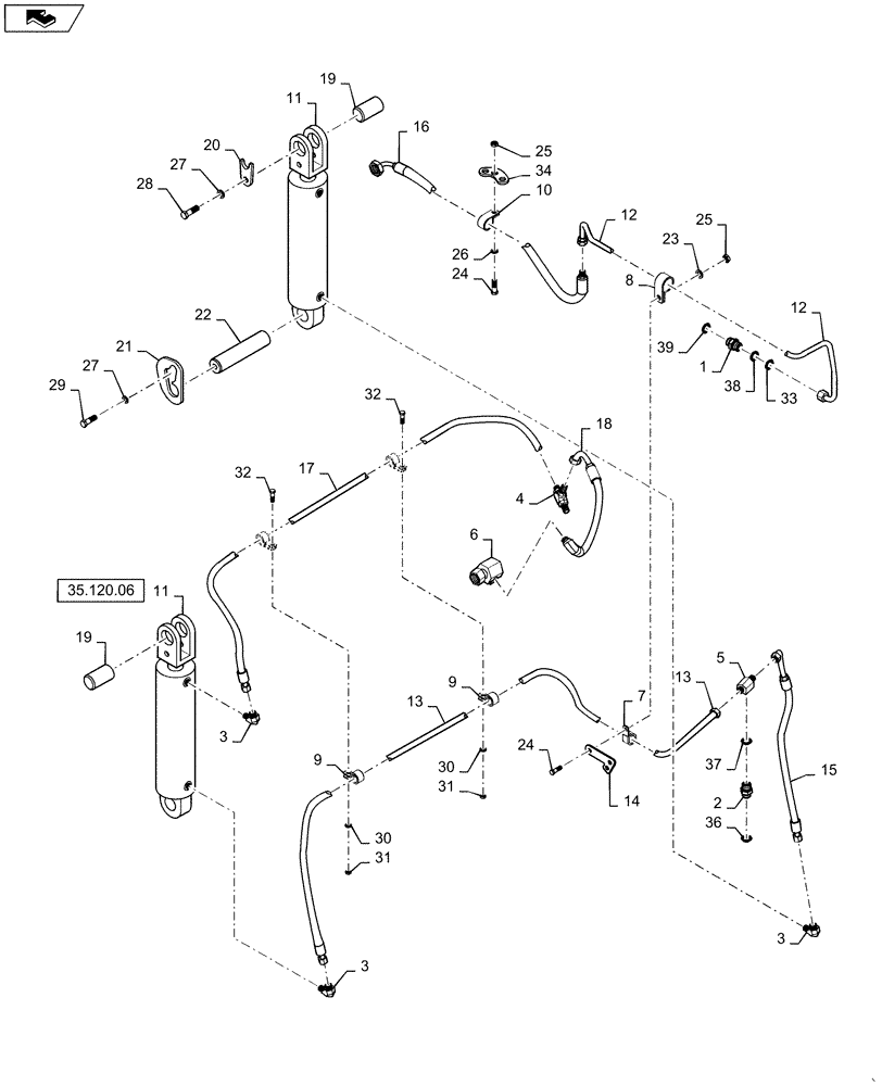 Схема запчастей Case IH STEIGER 400 - (35.120.05) - THREE POINT HITCH HYDRAULIC LAYOUT (35) - HYDRAULIC SYSTEMS