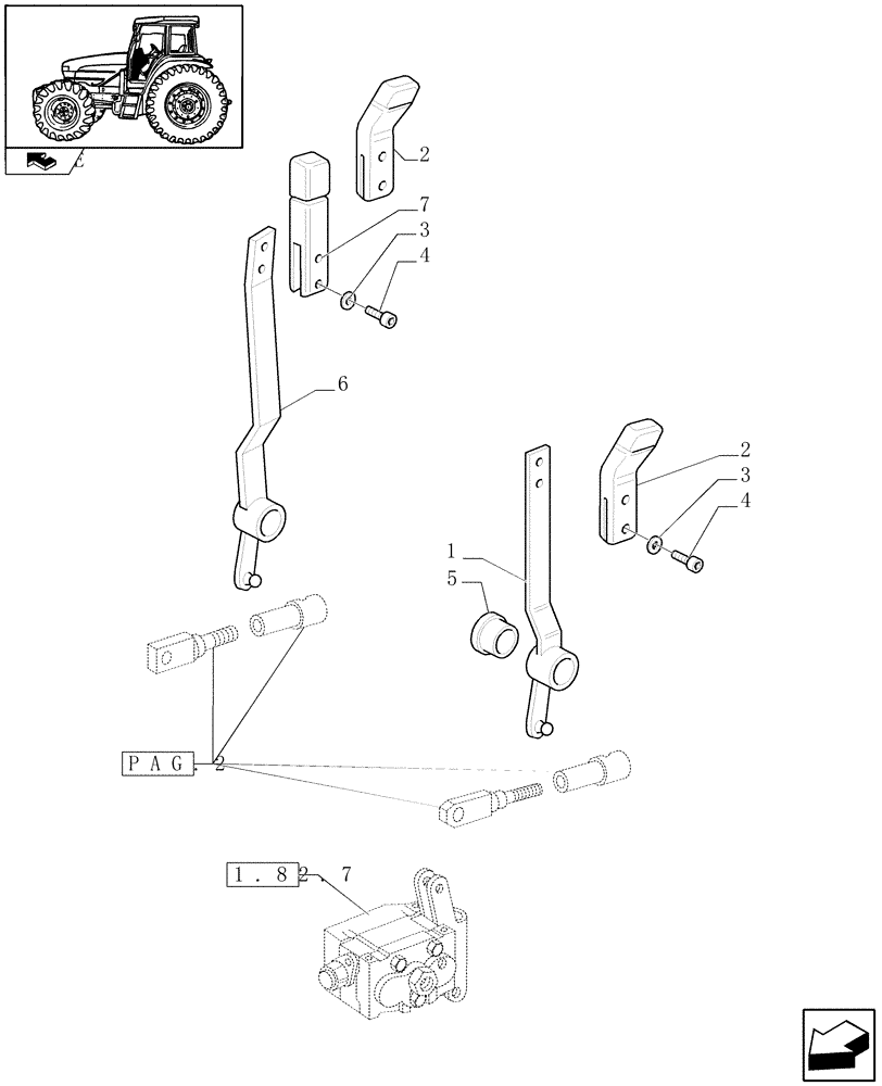Схема запчастей Case IH FARMALL 85U - (1.96.2[01]) - DOUBLE EFFECT DISTRIBUTOR - CONTROL LEVERS (10) - OPERATORS PLATFORM/CAB