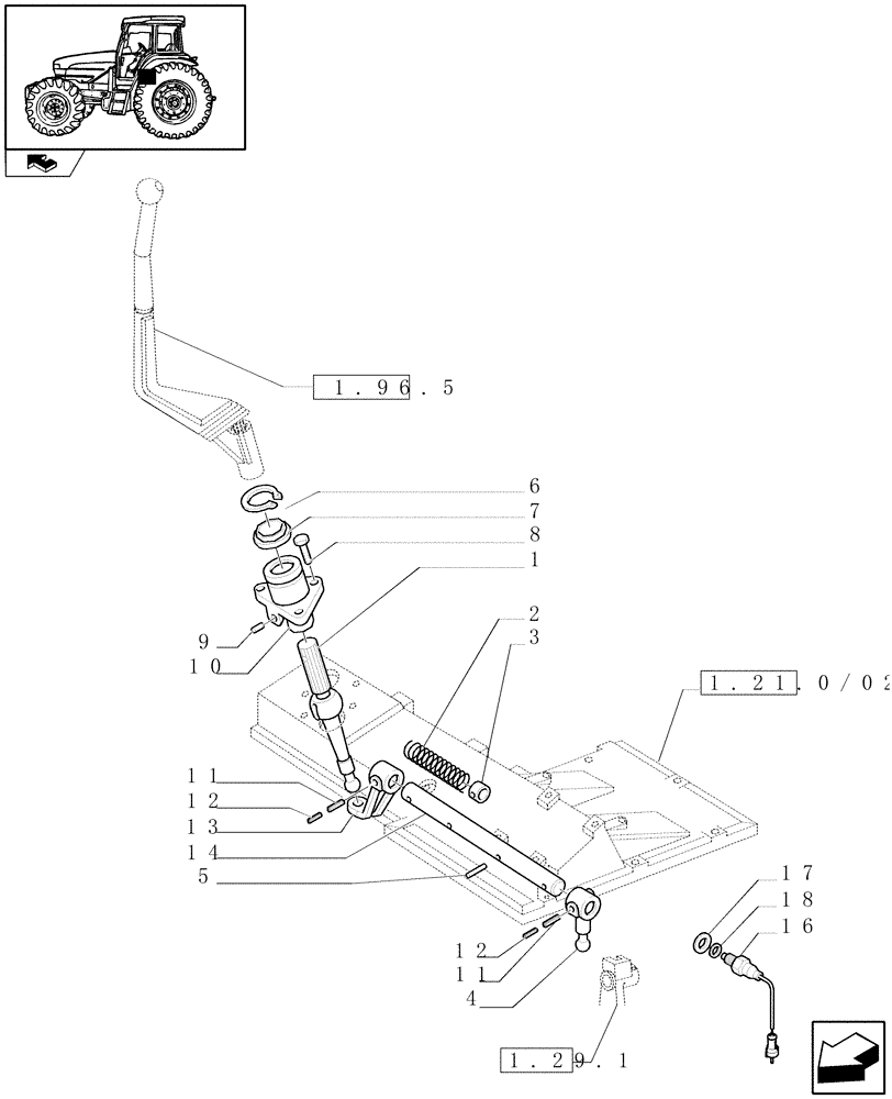 Схема запчастей Case IH FARMALL 95U - (1.29.1/04) - POWER SHUTTLE TRANSMISSION - SPEED GEARSHIFT MECHANISM - LEVERS AND TIE-RODS (VAR.330114-332114-330279-332279) (03) - TRANSMISSION