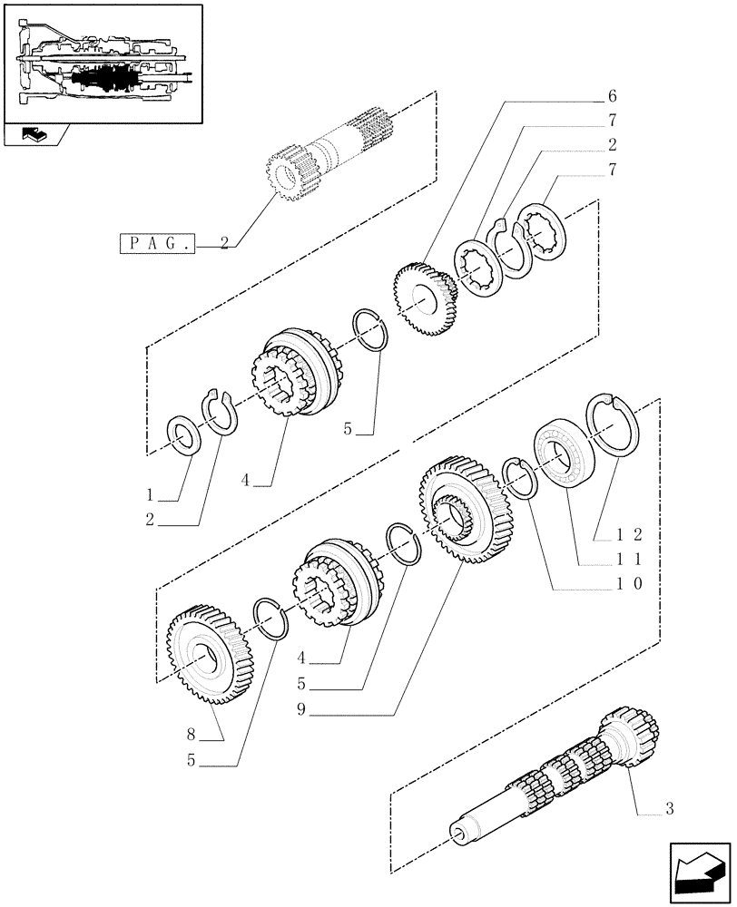 Схема запчастей Case IH FARMALL 65C - (1.28.1/01[04]) - 16X16 HYDRAULIC TRANSMISSION WITH SYNCHRO GEARS AND POWER SHUTTLE - TRANSM. GEARS (VAR.330278) (03) - TRANSMISSION