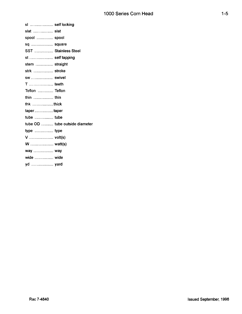 Схема запчастей Case IH 1084 - (01-05) - EXPLANATION OF DIMENSION ABBREVIATIONS (00) - PICTORIAL INDEX