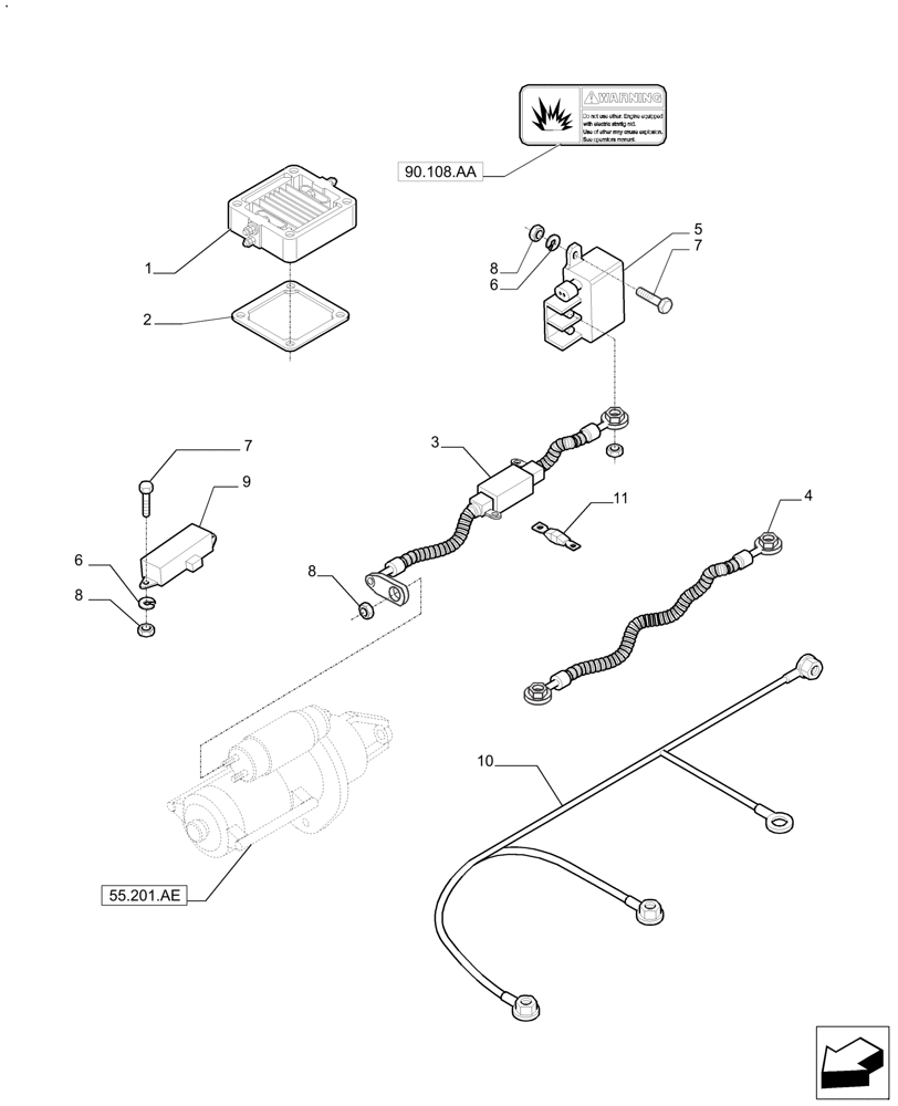 Схема запчастей Case IH FARMALL 125A - (55.202.AY) - THERMOSTART (55) - ELECTRICAL SYSTEMS