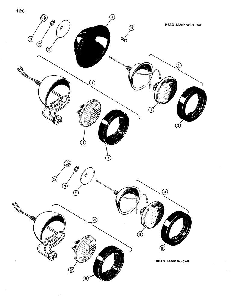 Схема запчастей Case IH 770 - (126) - LIGHTING EQUIPMENT, HEAD LAMPS, W/O CAB AND W/CAB (04) - ELECTRICAL SYSTEMS