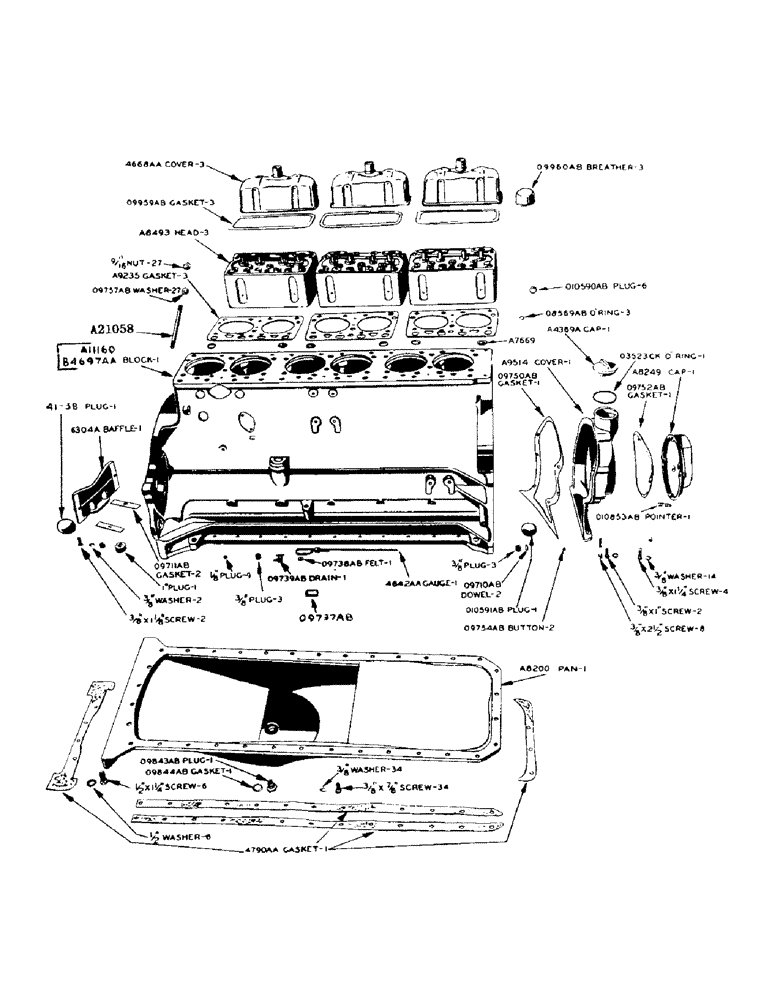 Схема запчастей Case IH 900 - (032) - L.P. GAS ENGINE, CYLINDER HEAD, CYLINDER BLOCK AND OIL PAN (02) - ENGINE