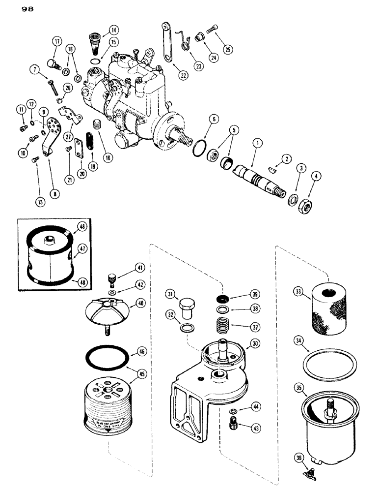 Схема запчастей Case IH 430 - (098) - INJECTION PUMP, FUEL FILTER, 430 AND 530 SERIES, 188 DIESEL ENGINE (02) - ENGINE