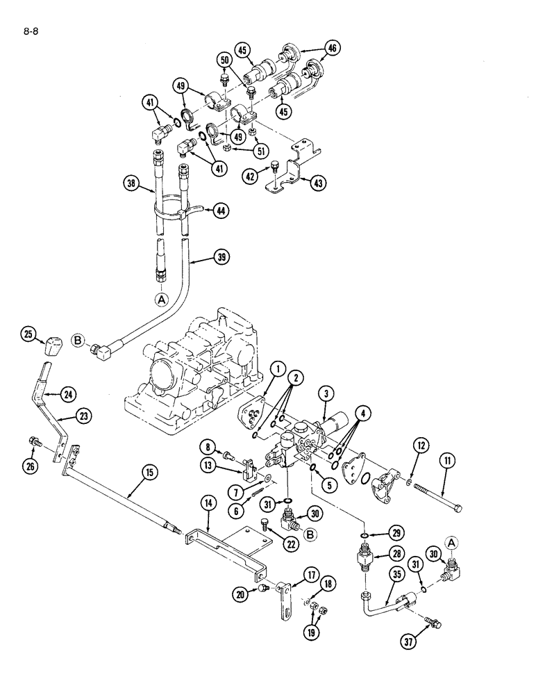 Схема запчастей Case IH 1120 - (8-08) - HYDRAULIC LIFT, AUTO RETURN WITH AUXILIARY VALVE (08) - HYDRAULICS