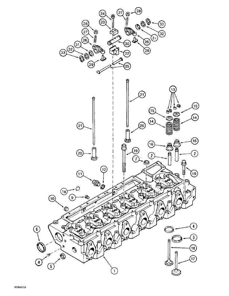 Схема запчастей Case IH 9310 - (2-046) - CYLINDER HEAD AND VALVE MECHANISM, 6T-830 ENGINE, 6TA-830 ENGINE, PRIOR TO S/N JEE0036501 (02) - ENGINE