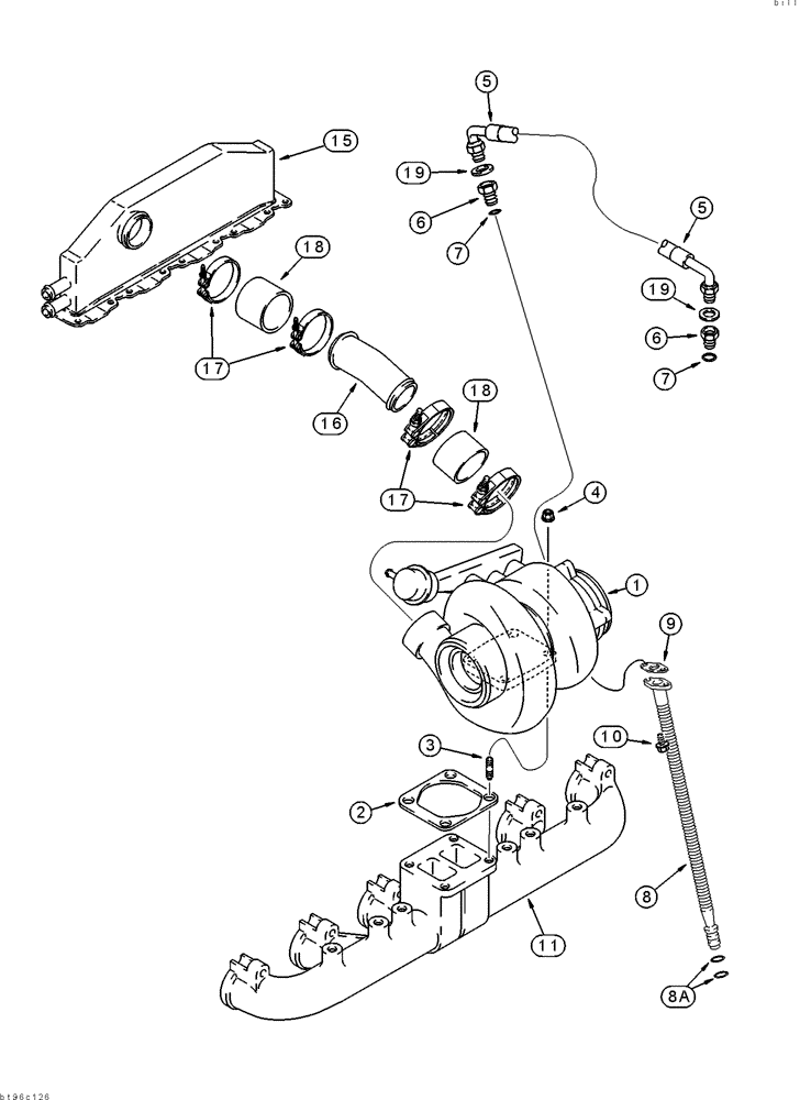 Схема запчастей Case IH 2155 - (2-21A) - TURBOCHARGER SYSTEM, 6TA-830 EMISSIONS CERTIFIED ENGINE, COTTON PICKER P.I.N. JJC0156230 AND AFTER (01) - ENGINE