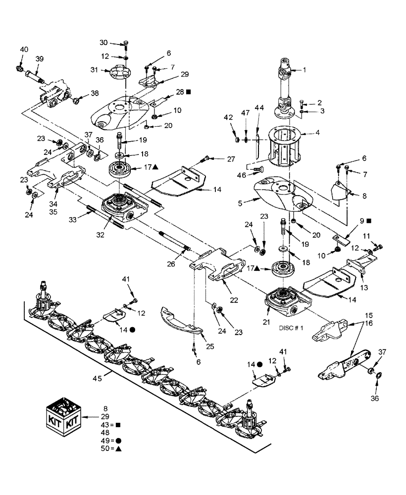 Схема запчастей Case IH RDX161 - (011[1]) - CUTTERBAR, 12 DISC, NON SHOCK HUBS (58) - ATTACHMENTS/HEADERS