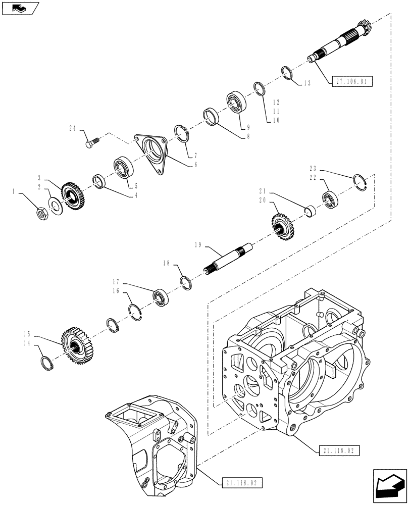 Схема запчастей Case IH FARMALL 50B - (21.148.04) - RANGE GEAR SHAFT - HST (21) - TRANSMISSION