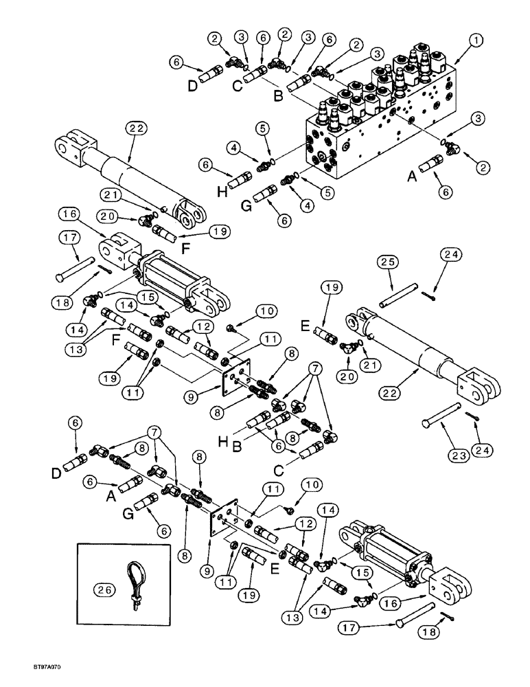 Схема запчастей Case IH 955 - (8-042) - ROW MARKER HYDRAULIC SYSTEM, W/ VICKERS CONTROL VALVE PLANTERS BUILT UP TO AUGUST 1997 (08) - HYDRAULICS
