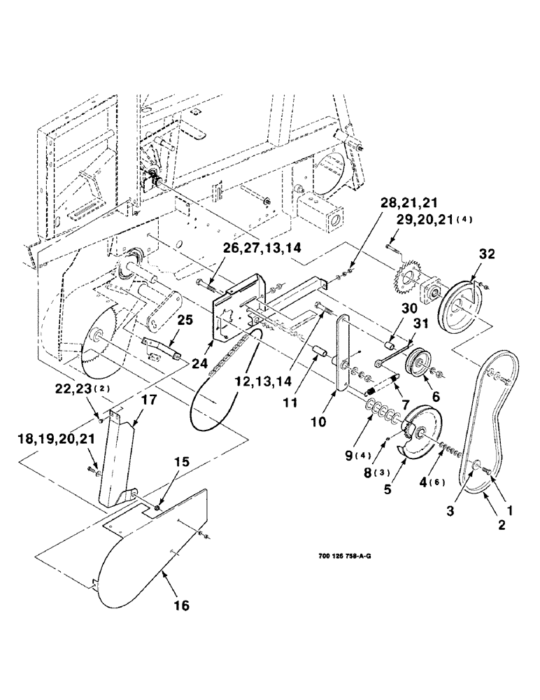 Схема запчастей Case IH 8480 - (9-28) - PICKUP BELT DRIVE KIT COMPLETE 700126758, SERIAL NUMBER CFH0051001 THROUGH CFH0051672, Decals & Attachments