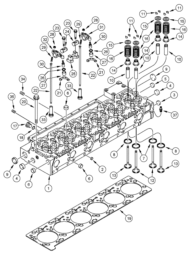 Схема запчастей Case IH FLX4510 - (02-044) - CYLINDER HEAD AND VALVE MECHANISM, FLX4010 (01) - ENGINE